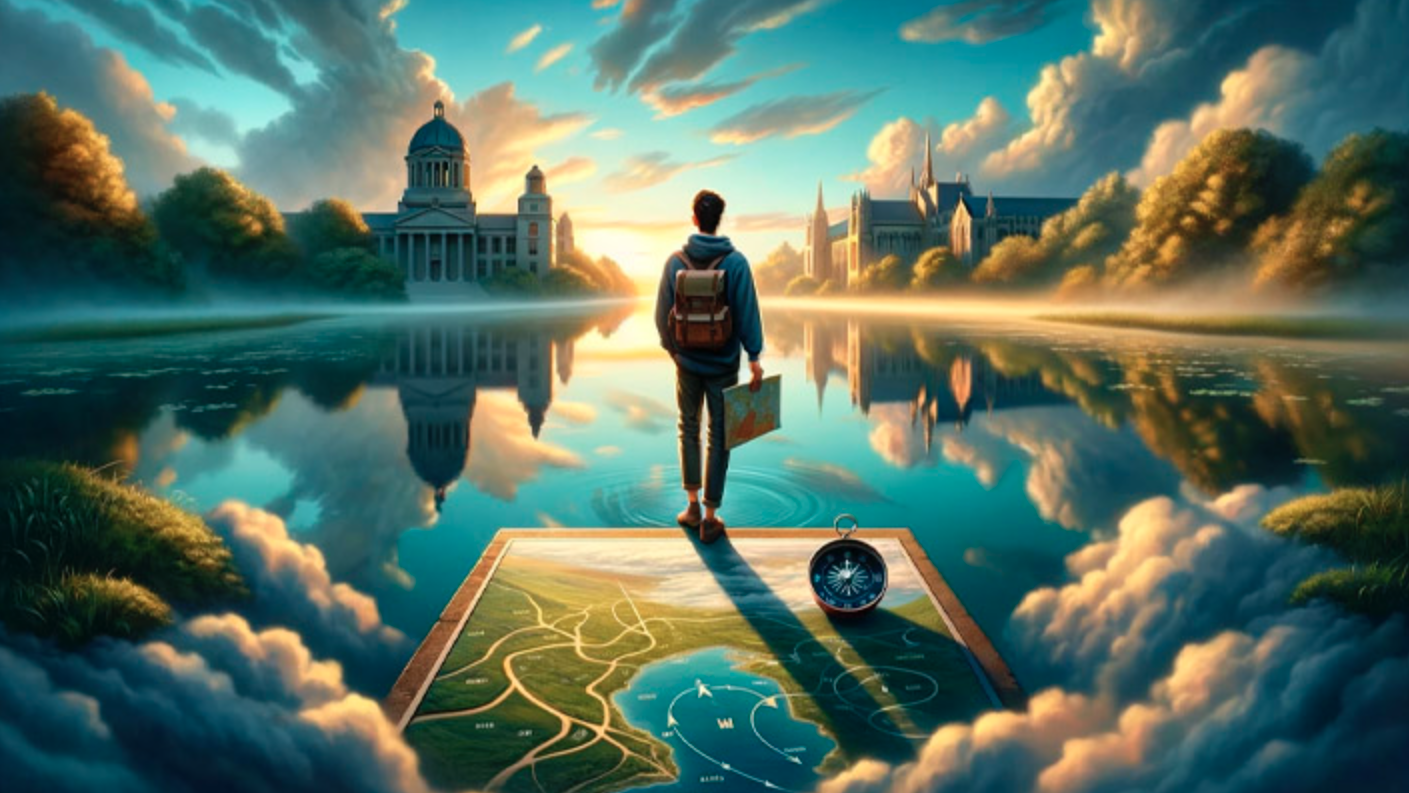 A person with a backpack holding a map, and navigating the world on their own.