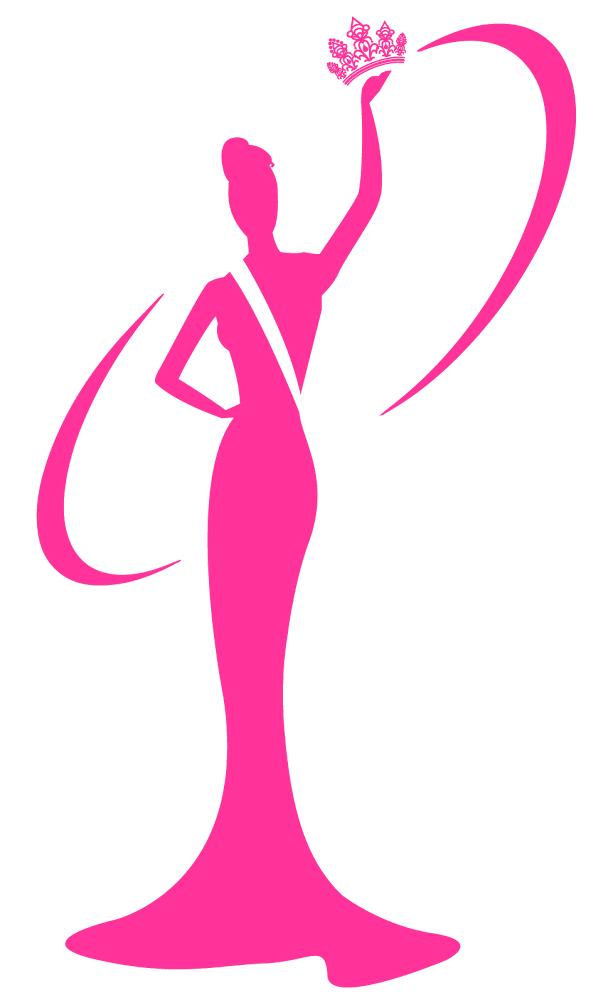 Miss teen universe logo.. a lady holding her crown and wearing her sash "color pink"