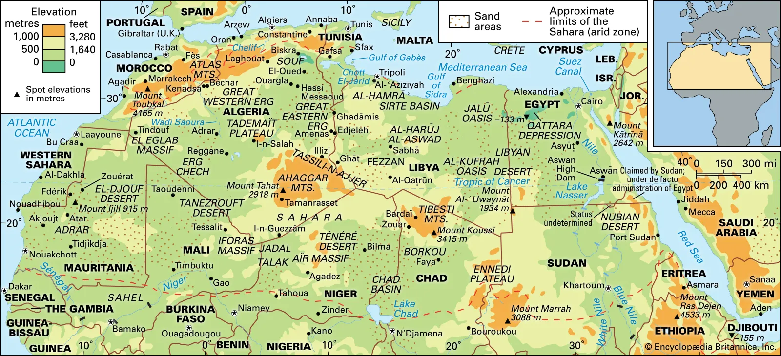 Map of Africa showing North Africa as one of the continent’s geographic regions, alongside West, Central, East, and Southern Africa.
