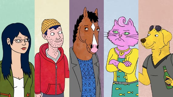 Banner of the main characters of the animated show Bojack Horseman.